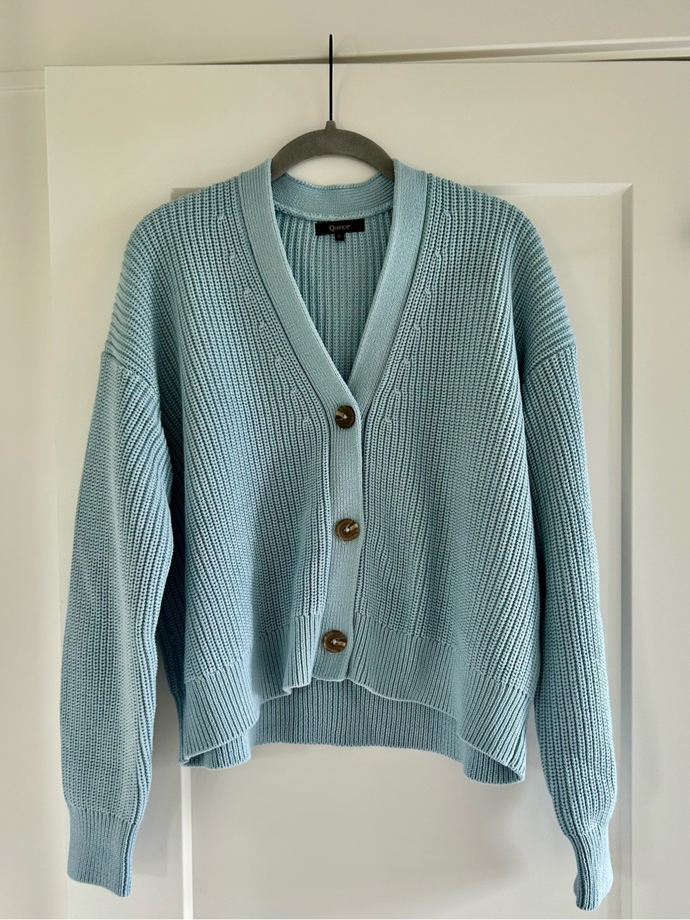 Quince Sky Blue Chunky Knit Button-Front Cardigan